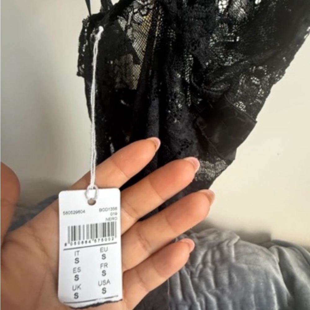 Black Lace Satin Bodysuit - Picture 3 of 5